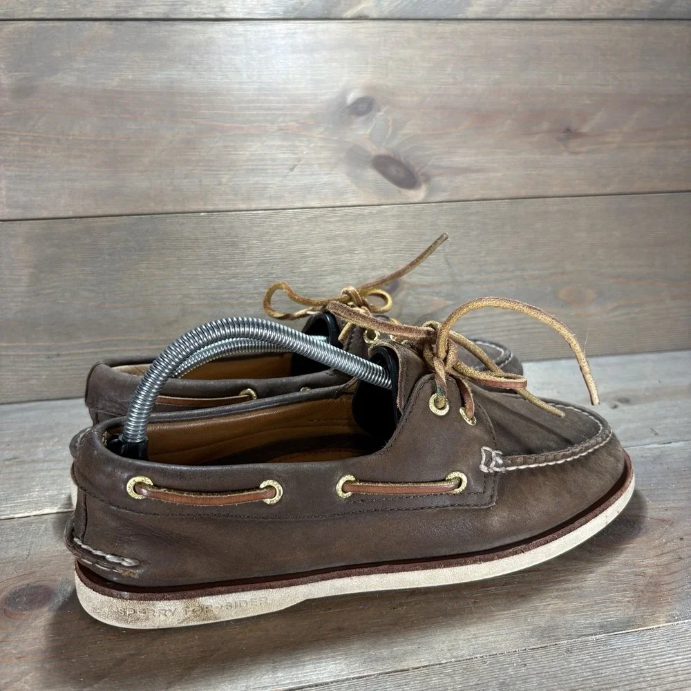 sperry gold cup mens size 8.5 wide shoes brown leather comfort boat sneakers